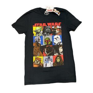 NEW Star Wars Black Short Sleeve T-shirt Size S Fifth Sun Yoda Darth R2D2 Ewok